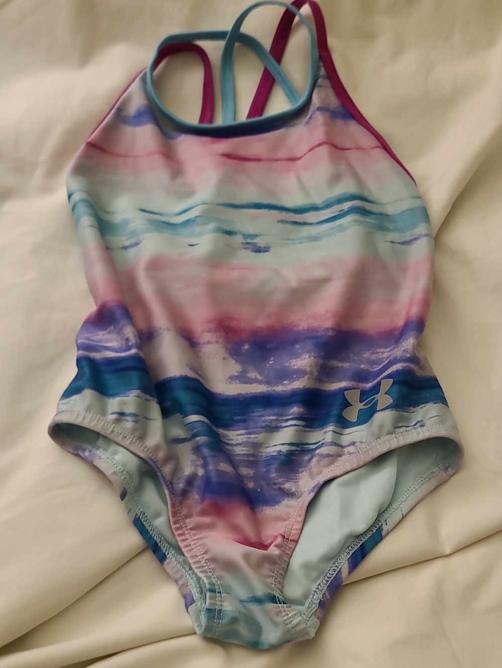 Under Armour Girls Multicolor Pastel Striped One-Piece Swimsuit